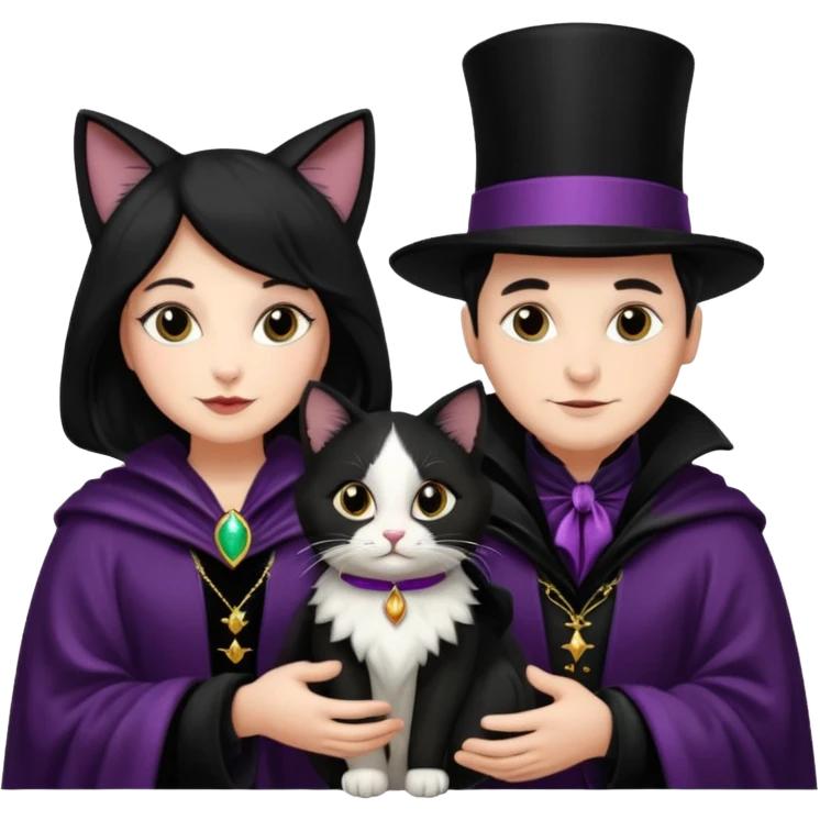 magician couple and their pet cat emoji