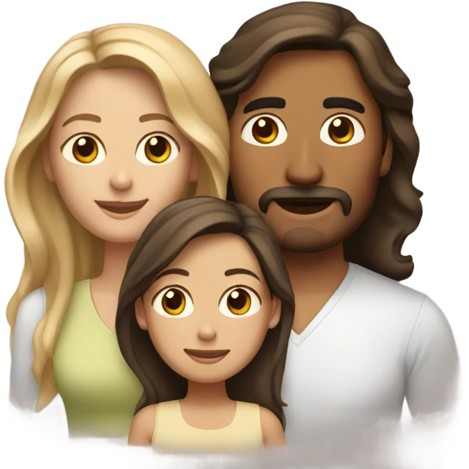 Puerto rican beard short brown hair  husband with blond long hair wife and brown long hair daughter Family  emoji