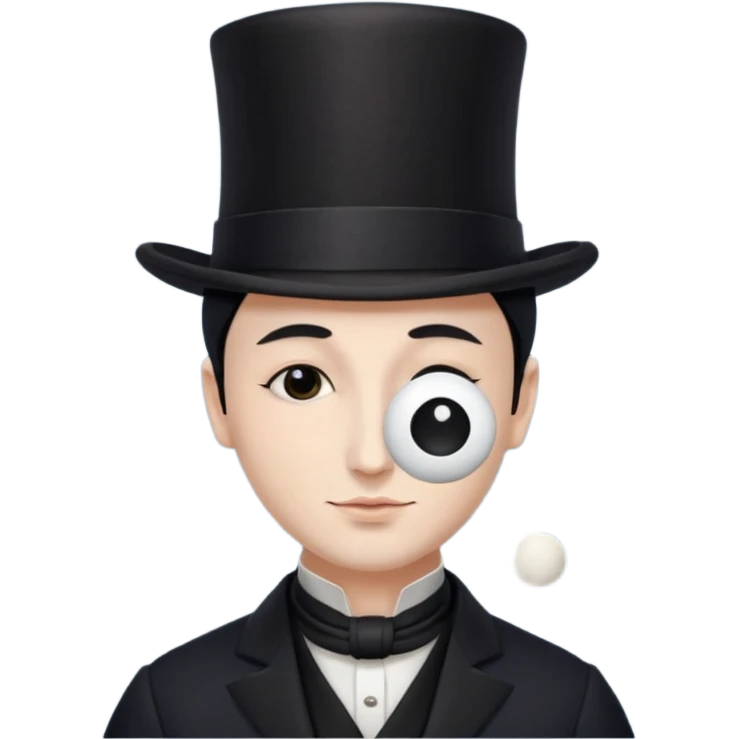 a french magician with a yin yang face and a closed eye type, and a top hat emoji