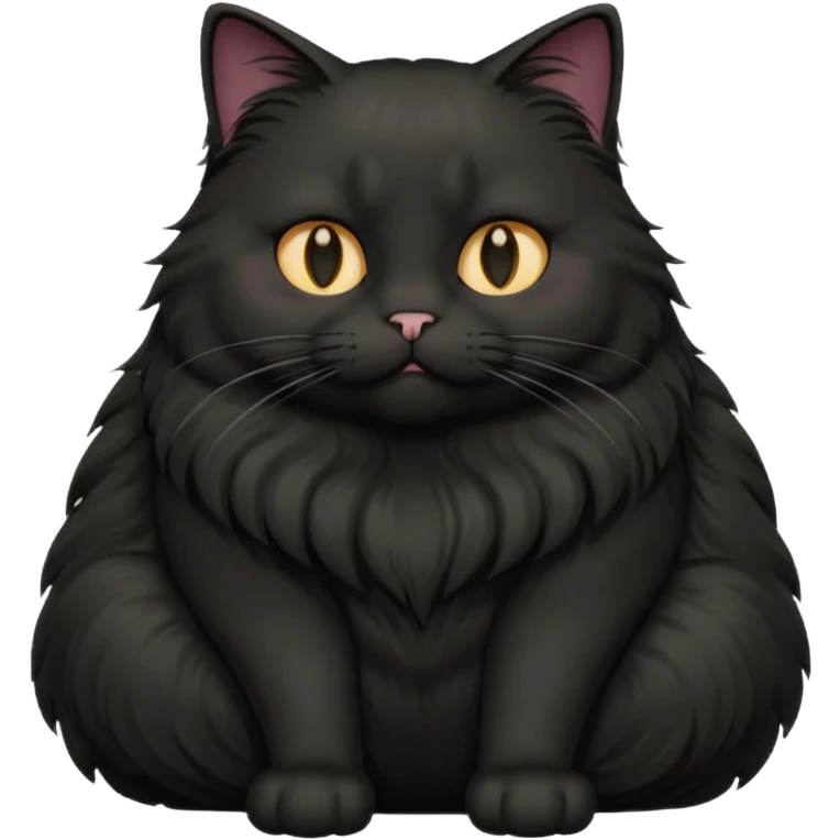 fat black long hair cat fluffy sitting  emoji
