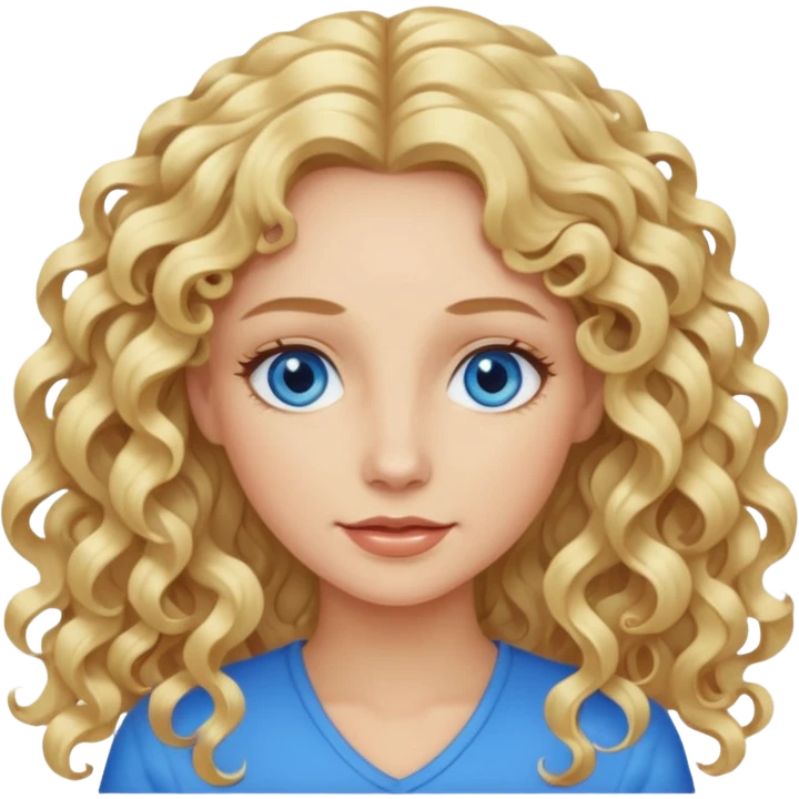 açık tenli  uzun kıvırcık sarı saçlı mavi gözlü yetişkin kadın emoji