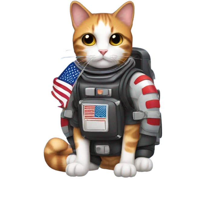 Calico cat with jet pack and American flag helmet emoji