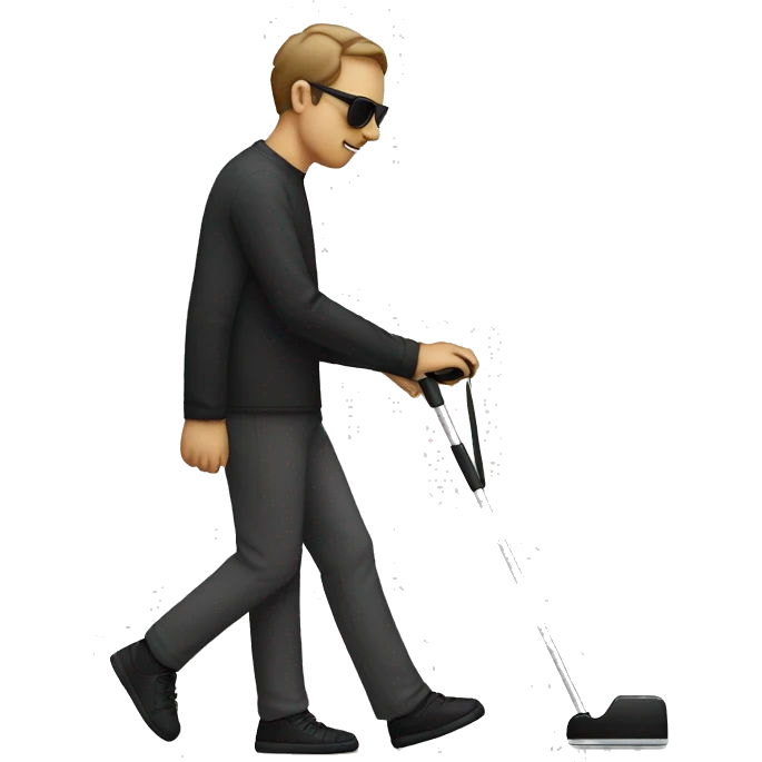 blind person walking with phone in his hand, he also wearing black sunglasses that blind people wear and also has the cane emoji