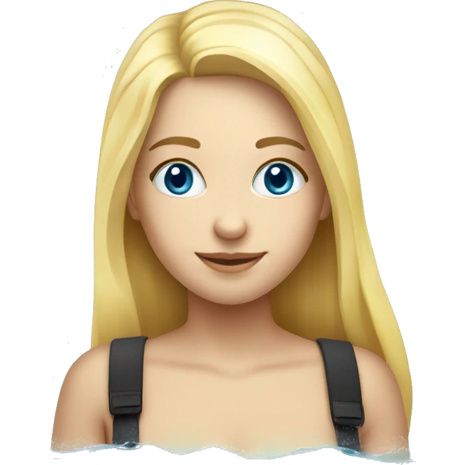 White yellow blond hair girl 25yers old, with blue eyes on the beach snorkelling. emoji