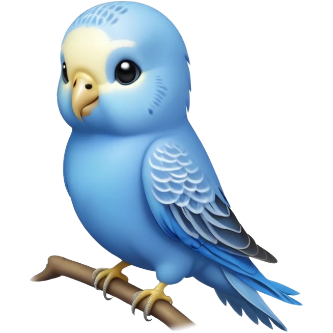 adorable-[budgie]-realistic-full-body-perched-emoji,-wings-tucked-neatly,-head-tilted-dramatically,-sleek-[blue]-feathers,-simplified-yet-realistic-focused-features,-highly-detailed,-glowing-with-an-almost-sarcastic-glow emoji