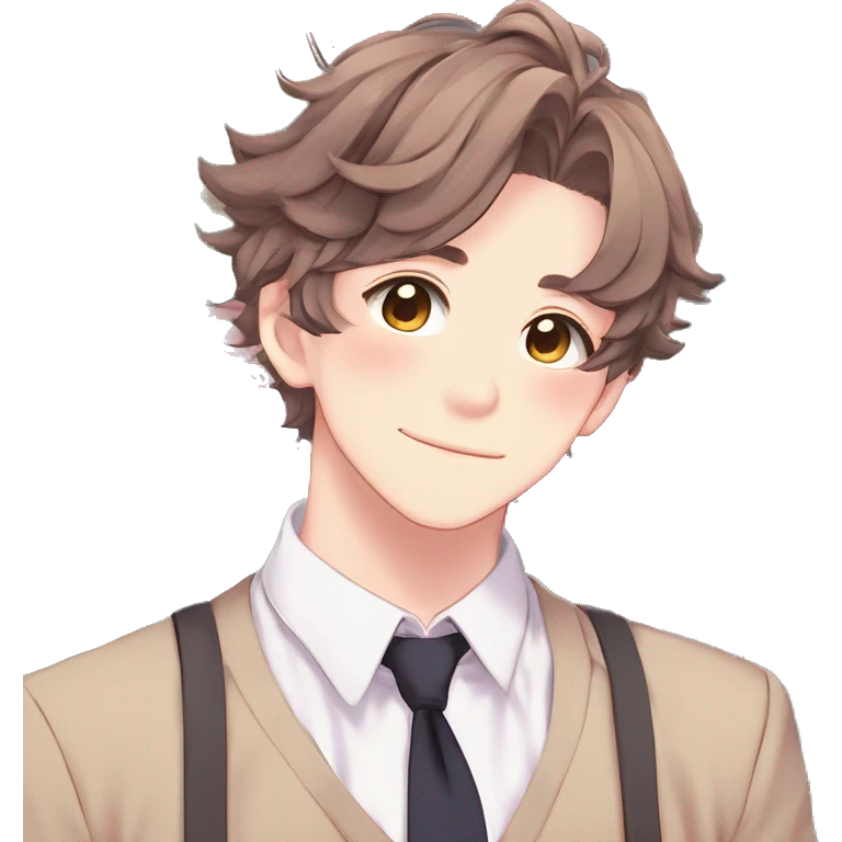 Gorgeous romantic hot attractive anime style modern gentlemanly anime shojo guy with pretty hair and colorful eyes and blushing face aesthetic trending style  pastelcore cottagecore kawaiicore emoji