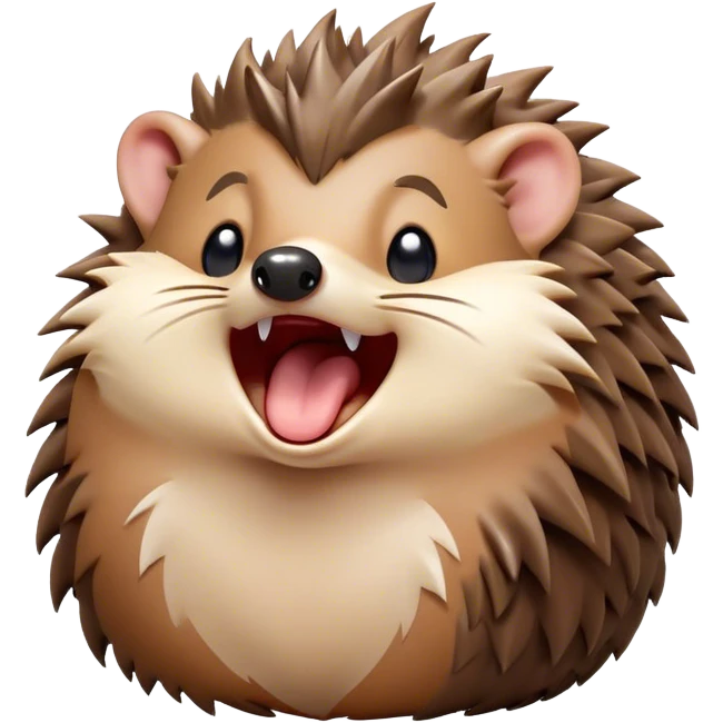 Cinematic Cute Yawning Hedgehog Portrait Emoji, Head tilted slightly with a dramatic, wide-open yawn, showcasing a soft, downy brown Fur with tiny, droopy ears and eyes barely open in drowsy contentment, Simplified yet irresistibly adorable features, highly detailed, glowing with a soft, cozy glow, high shine, relaxed yet expressive, stylized with a touch of natural whimsy, bright and endearing, soft glowing outline, capturing the essence of a sleepy yet affectionate hedgehog, so drowsy it feels like it could curl up out of the screen for a nap! emoji