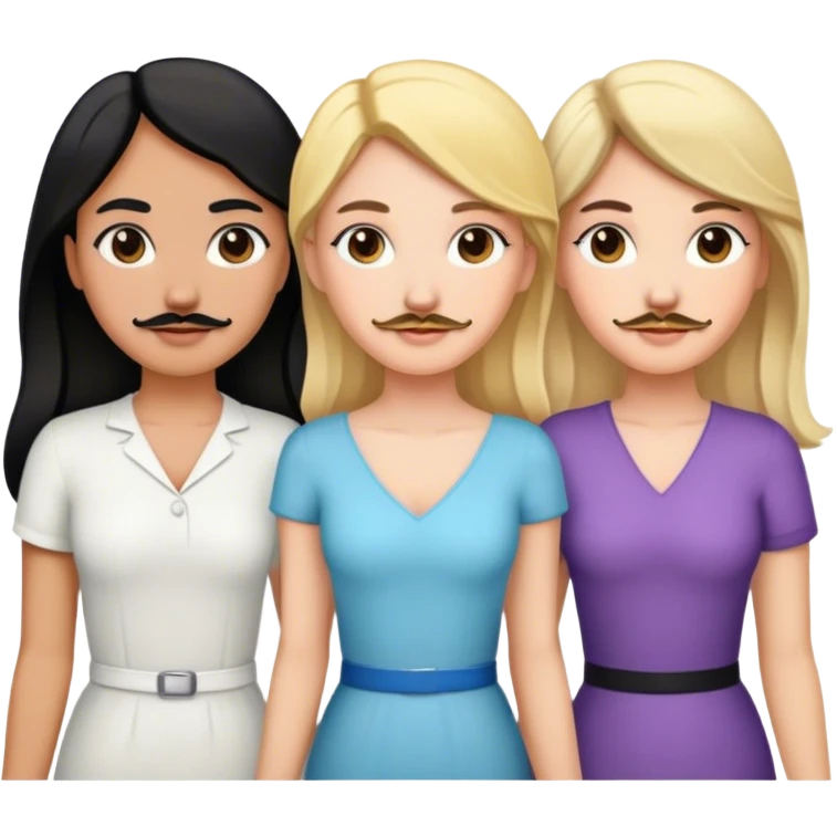 Three women holding hands, two white, one with blonde hair, one with black hair and a mustache, and one with brown hair emoji