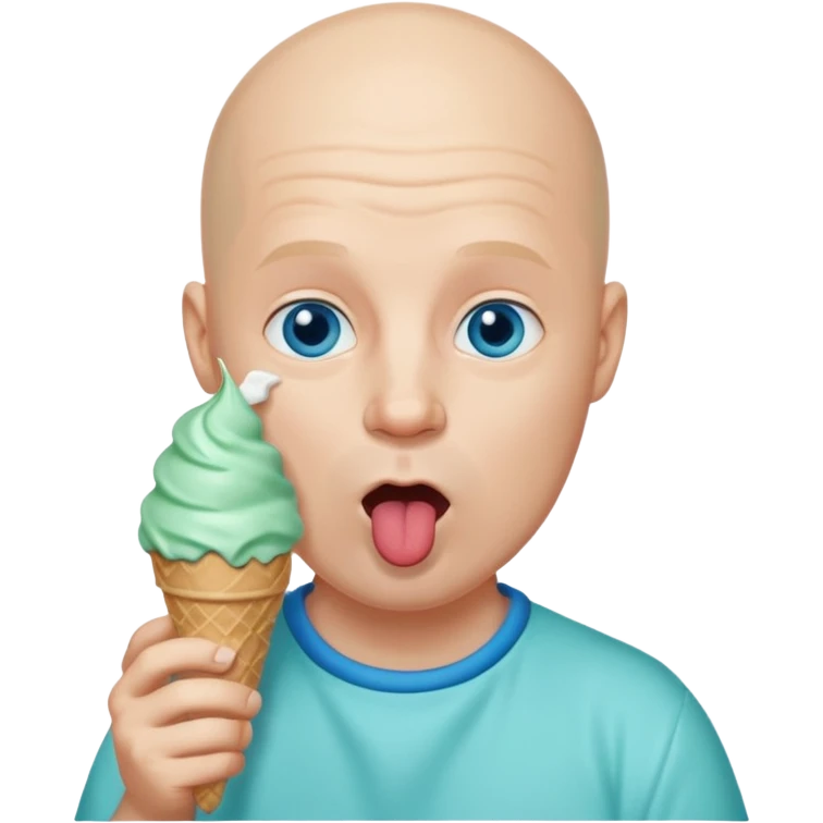 Bald man with blue eyes Licking a mint ice cream cone emoji