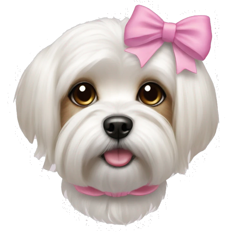 maltese shitzu dog with pink bow in head fur emoji
