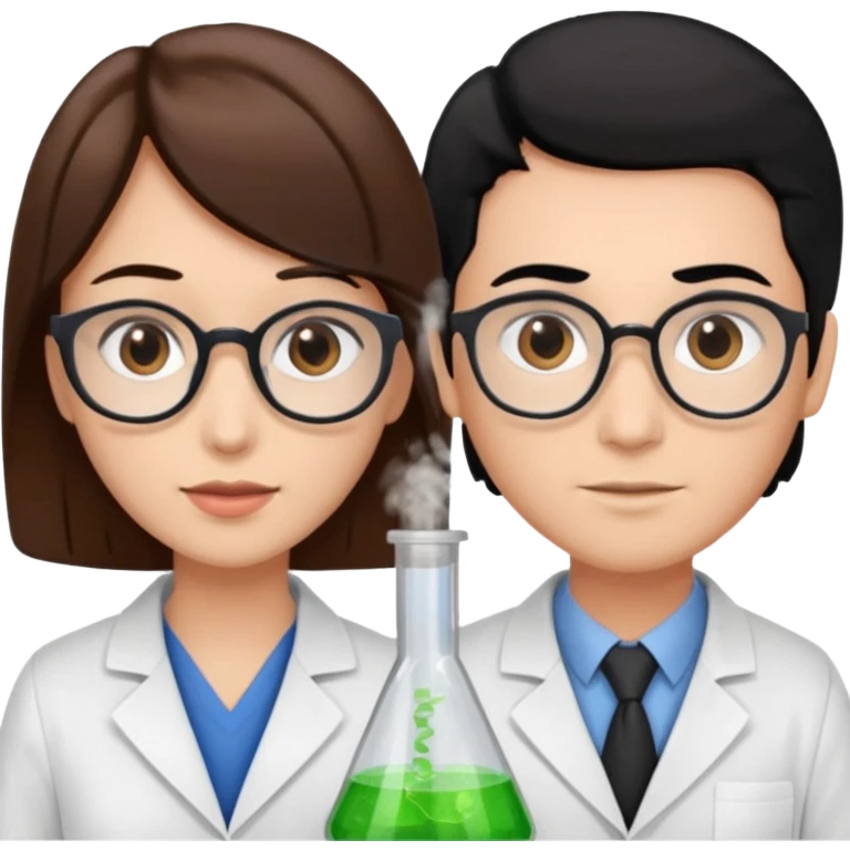 cientifica con cabello marrón y otra con cabello negro que sean blancas emoji