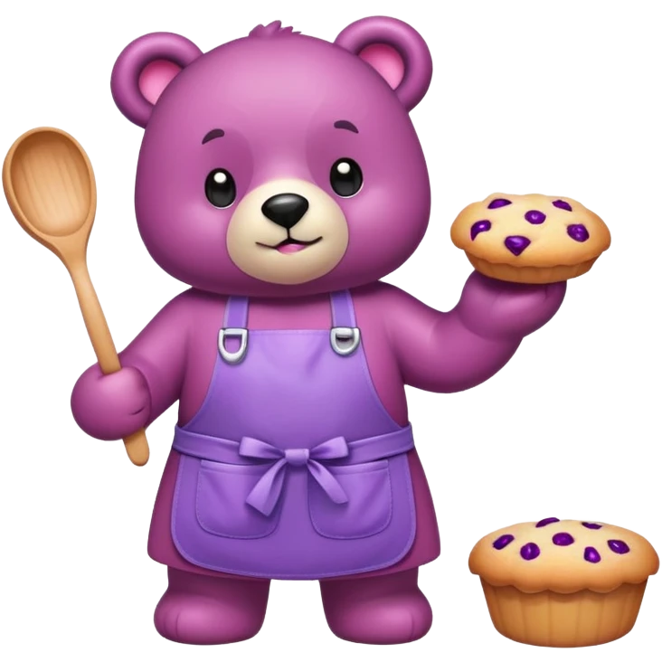 Pink bear wearing purple baking emoji