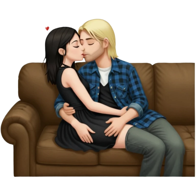 Realistic Jenna Ortiz Wednesday addams kissing sweetly Kurt Cobain on the parlor couch  emoji