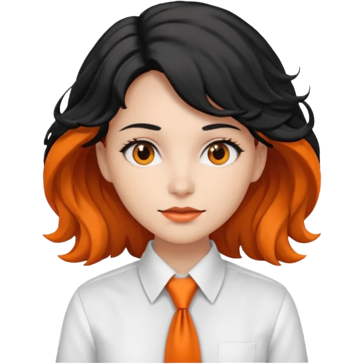 lady in white shirt, orange tie, black wavy hair emoji