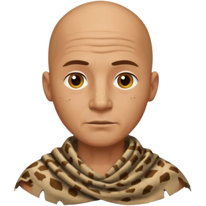 ancient man bold head, tattered animal skin cloth emoji