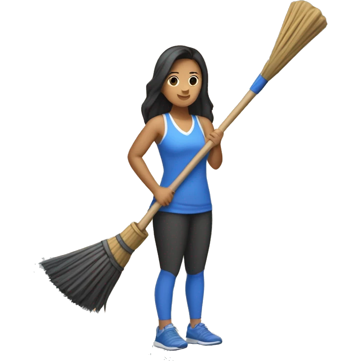 Mid 30 year old filipina holding broom stick westing gym clothes  emoji