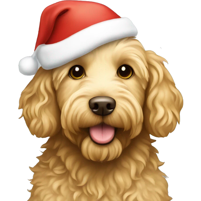 Yellow Labradoodle wearing Christmas hat  emoji
