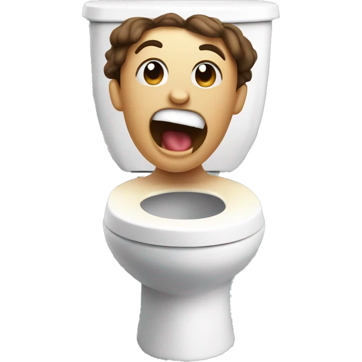 A toilet whit a head and neck popping out of it. The head is brunette and screaming happily emoji