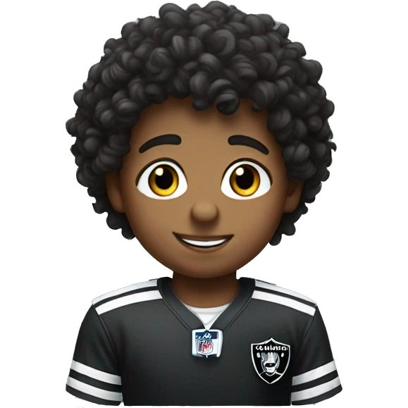 Little boy with curly hair in raiders shirt emoji