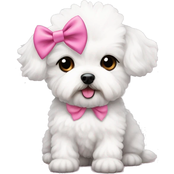 cute white maltipoo with pink bow on the head emoji