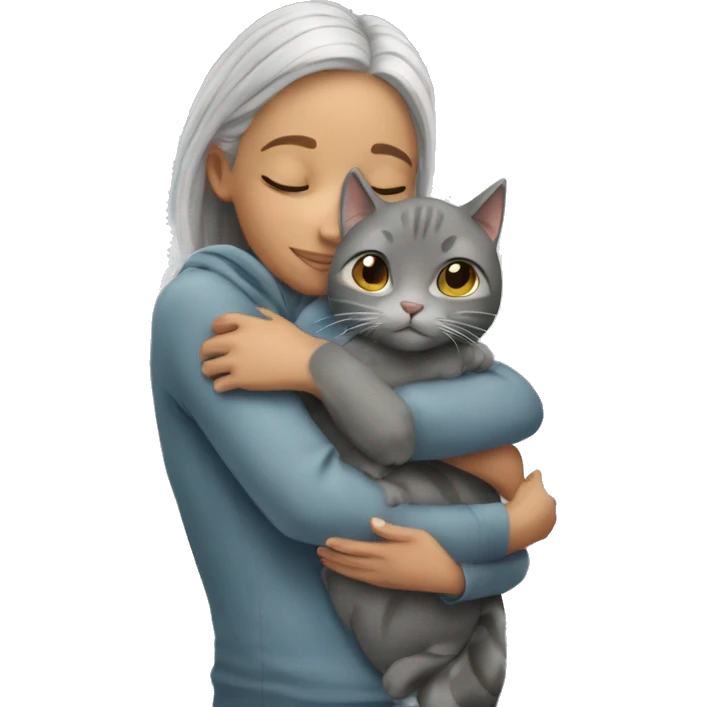 Girl hugging grey cat emoji