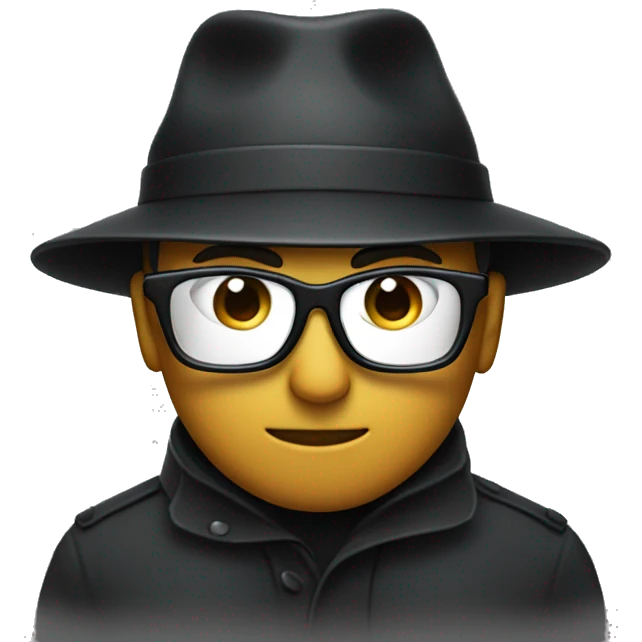 incognito with a black hat and black glasses and a raincoat. emoji