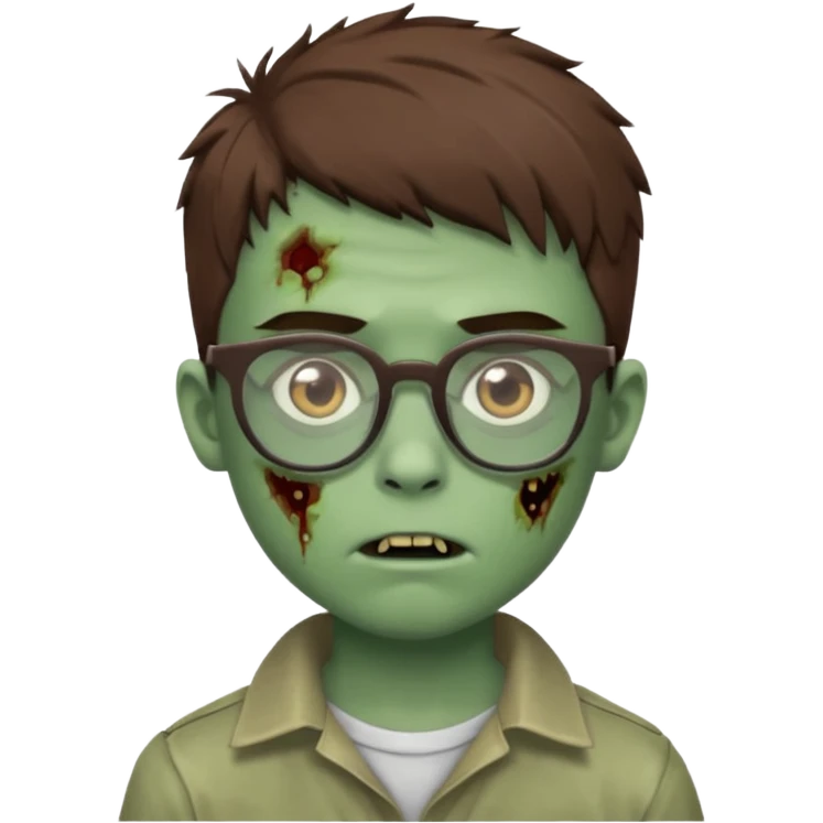 boy zombie with a brown wolfcut haircut and glasses emoji
