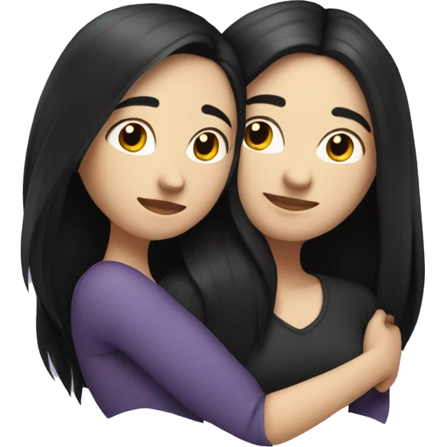 A lesbian couple with white skin and long black hair hugging intimately emoji