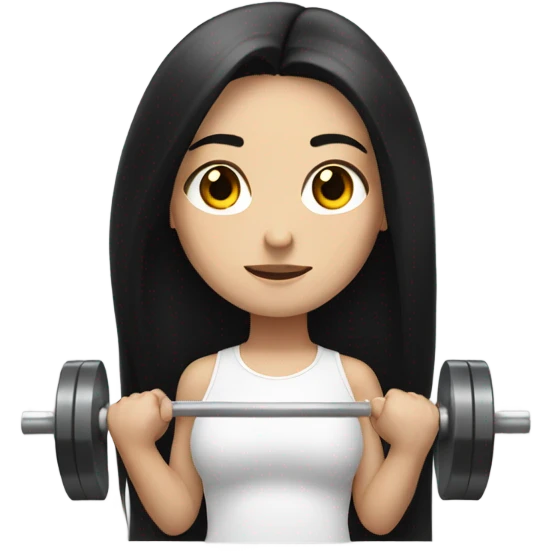 Pale girl with long black hair lifting weights brown eyes emoji