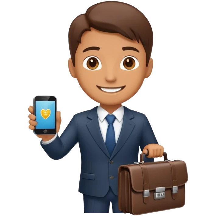 Sales representative with smartphone and briefcase closing a deal emoji