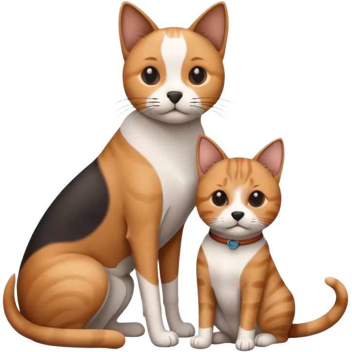 Minimalistic flat vector icon, iOS style, thin black contour on white background. Cat and dog sitting together. Clean, no text, no shadows. emoji