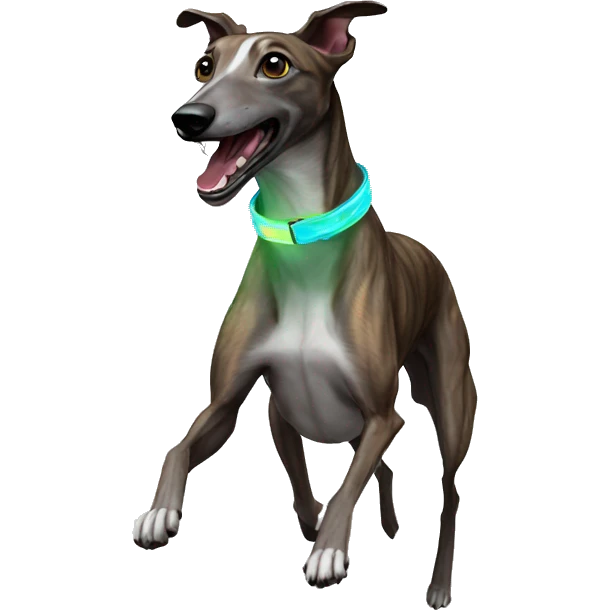 Brindle greyhound holographic collar running emoji