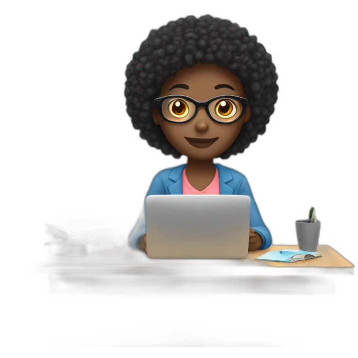 African American taking classes online in front of the computer emoji