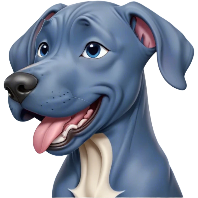 Cinematic Cute Yawning Blue Great Dane Portrait Emoji, Head tilted slightly with a dramatic, wide-open yawn, showcasing a smooth blue Fur with a cool luster, floppy ears slightly drooping, round steel-blue eyes barely open in drowsy contentment, Simplified yet irresistibly adorable features, highly detailed, glowing with a soft, cozy glow, high shine, relaxed yet expressive, stylized with a touch of whimsy, bright and endearing, soft glowing outline, capturing the essence of a sleepy yet affectionate guardian, so drowsy it feels like it could stretch out of the screen and curl up for a nap! emoji