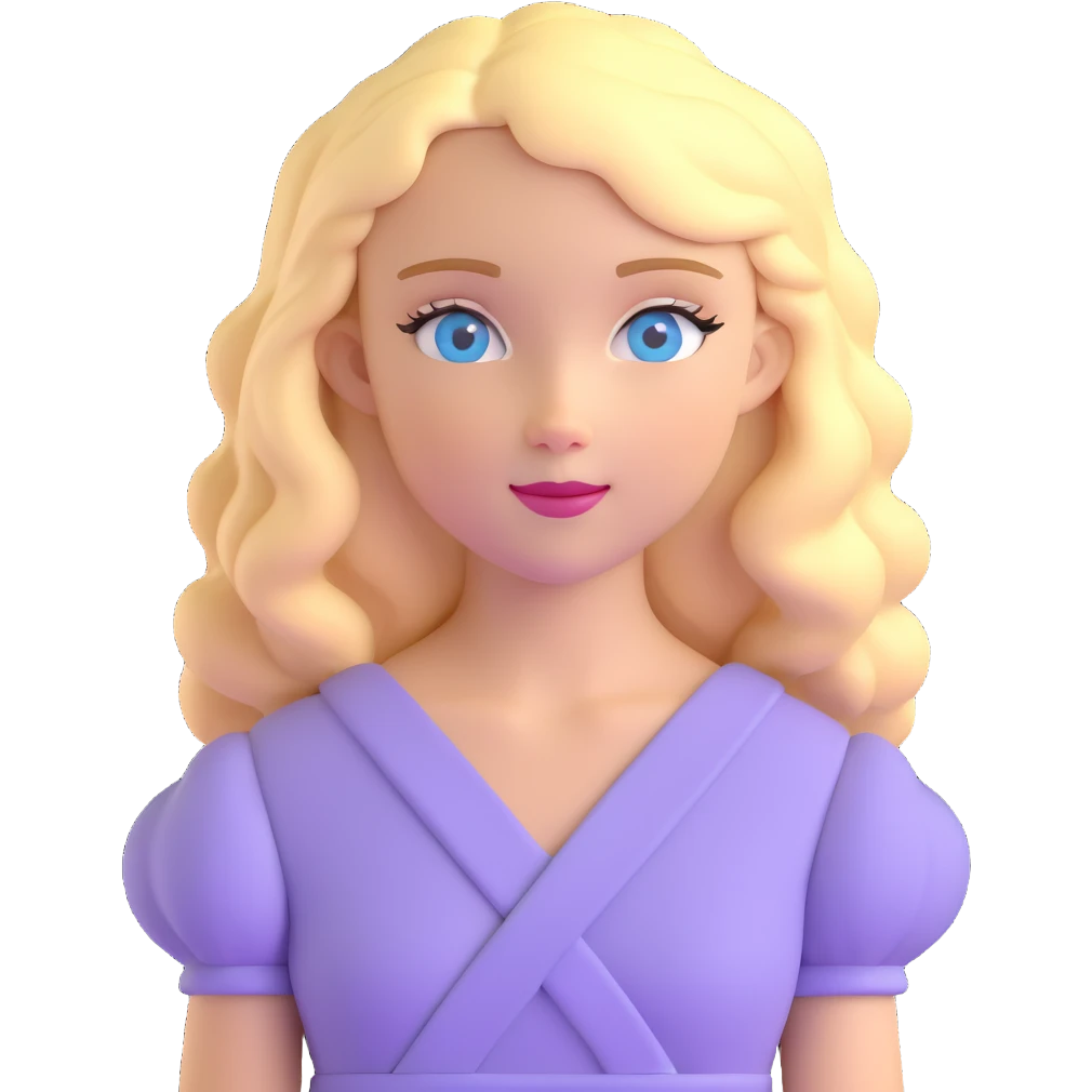 blonde girl with blue eyes and slight wavy hair wearing a lilac dress emoji