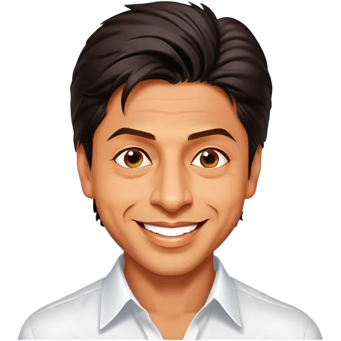 Cinematic Realistic Shah Rukh Khan Pop Culture Emoji, showcasing the charismatic charm of the Bollywood superstar rendered with lifelike detail and captivating lighting. emoji