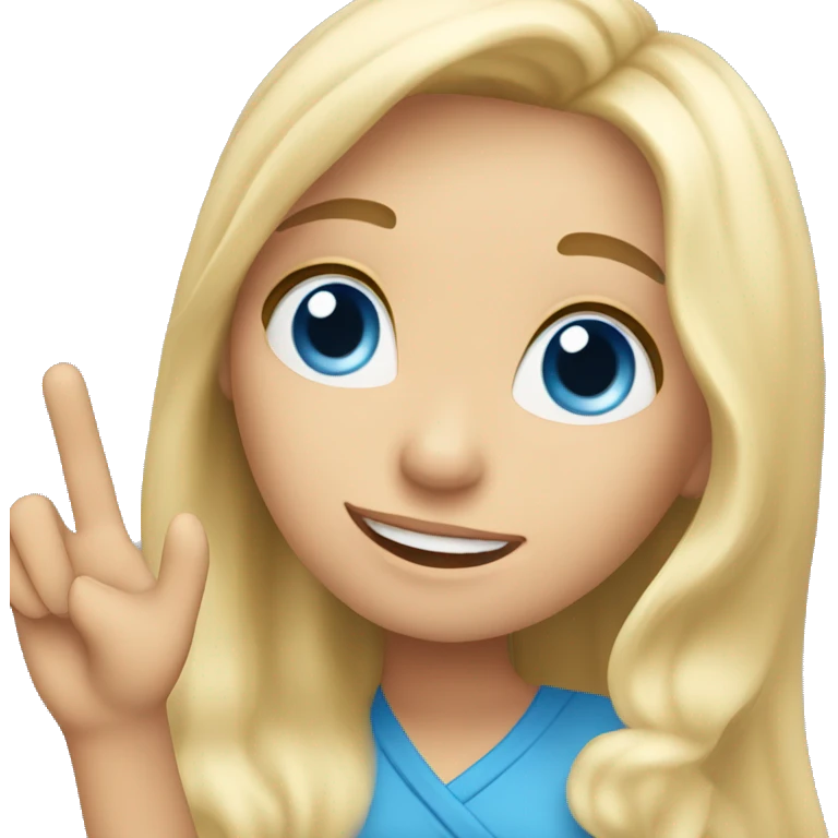 blonde long hair blue eyes girl waving one hand emoji