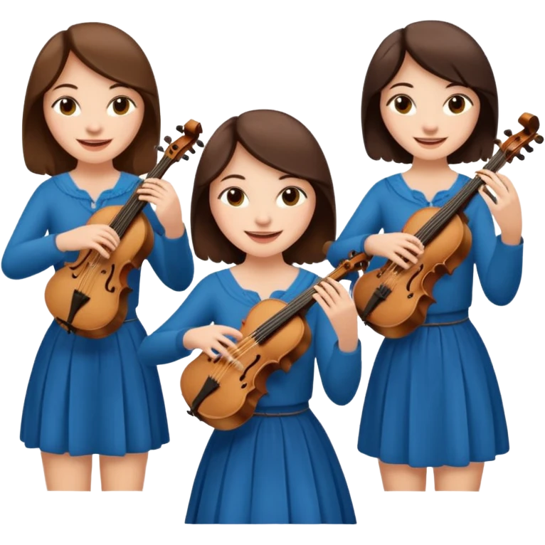 Create an imagine of three brunette women playing string instruments emoji
