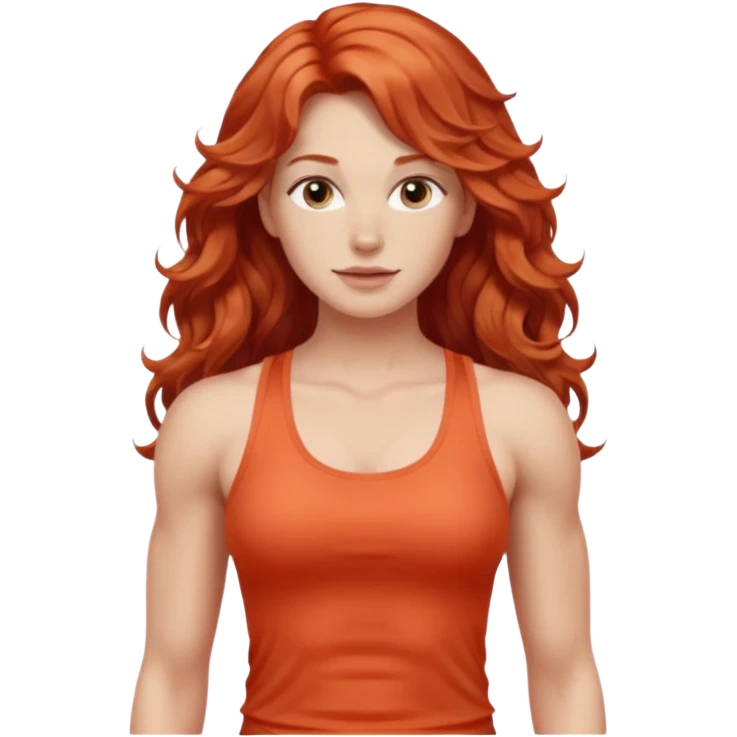Athletic girl with long light red wavy hair and smaller boobs bigger arms not too big emoji