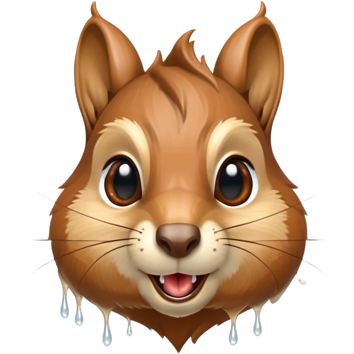 Realistic squirrel head with long pointed ears, distinctive squirrel face shape, and extremely large visible drool dripping from mouth, multiple drool streams hanging down emoji