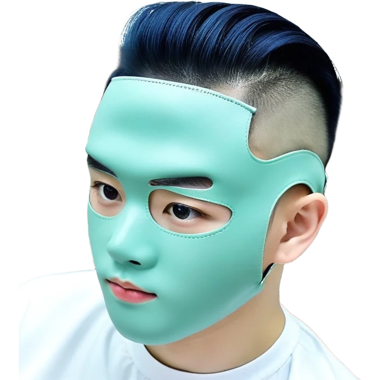 Nam 15 tuổi, da trắng, tóc under cut màu xanh lá cây vuốt ngược ra sau, mắt đen, áo khoác da màu cam , bên trong mặc áo cộc tay màu trắng, đeo khuyên tai màu bạc, mặt ngầu emoji