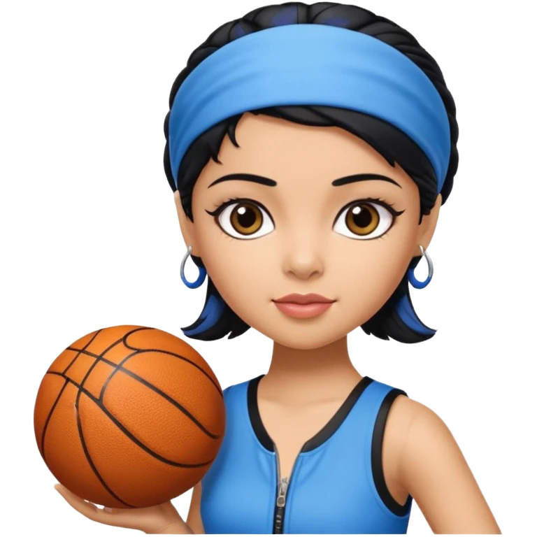generate a pretty bratz that looks like Kajol- bollywood actress
 Wearing a blue zipper with short blackhair and a blue headband. Carrying a basketball emoji