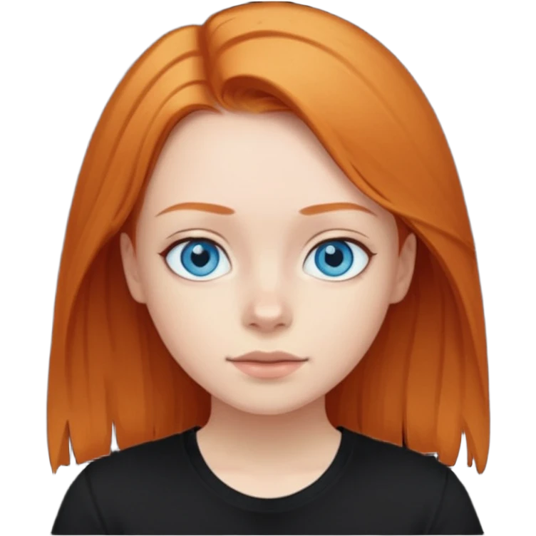 Blue eyes,ginger medium straight hair, black t-shirt girl emoji