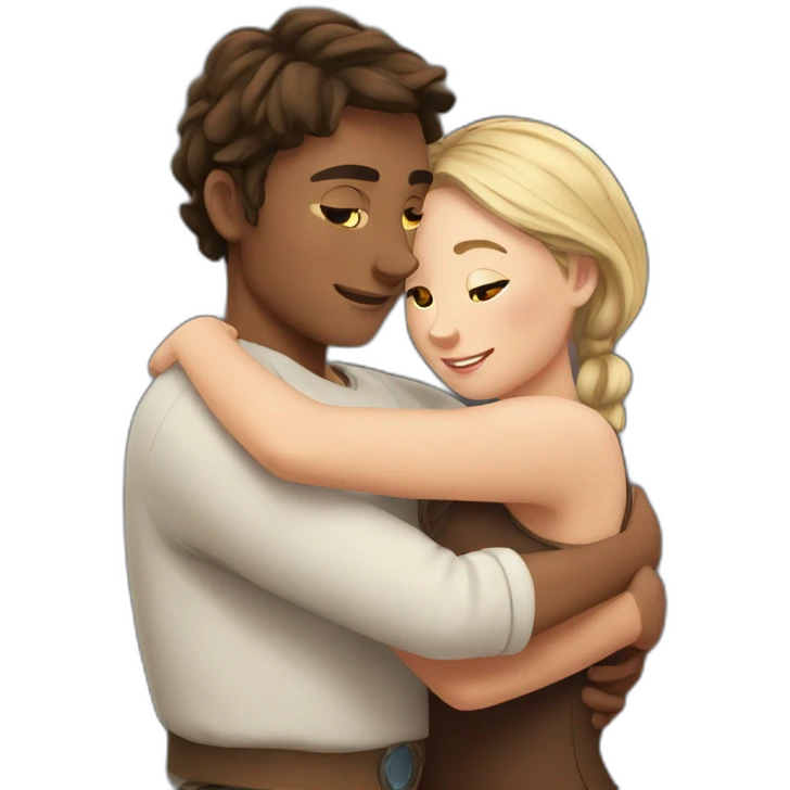 young metis Man and young white woman hug love emoji