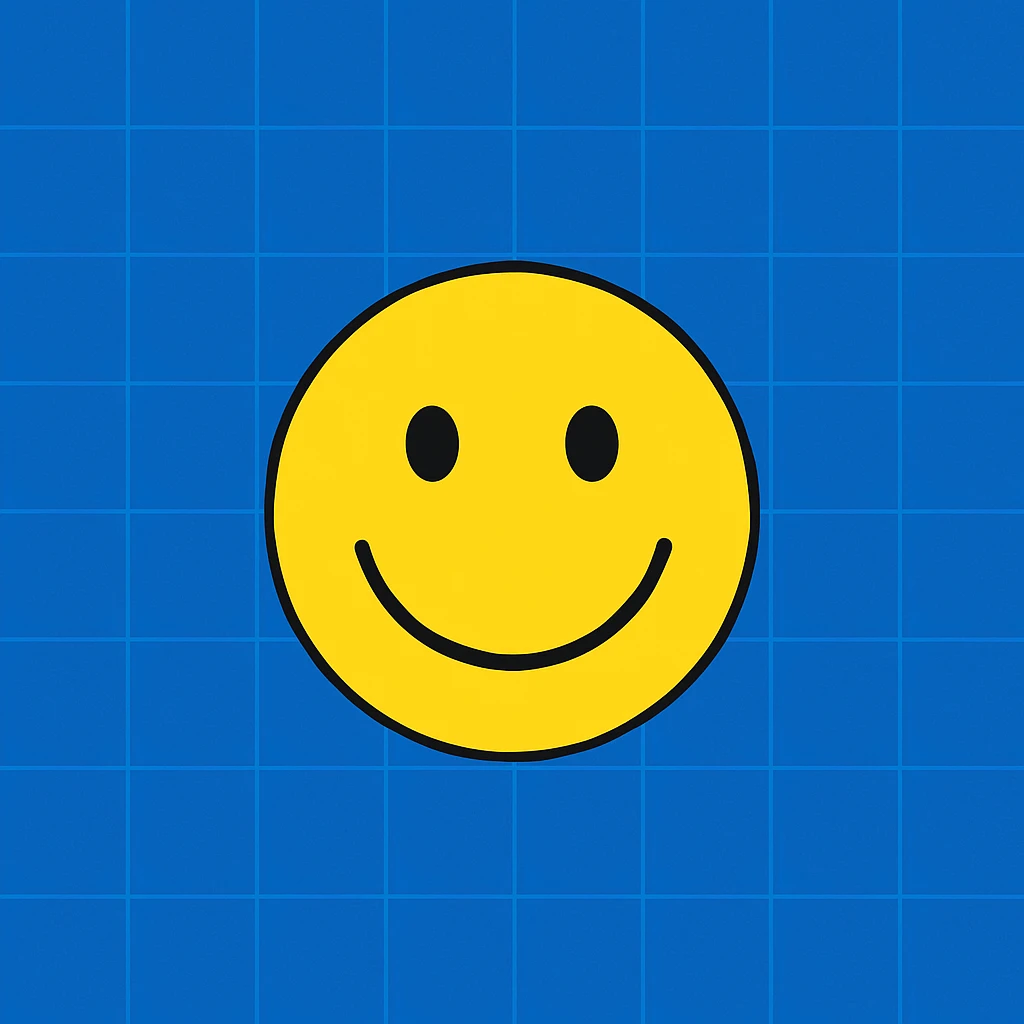 Frame 7: Background is mostly blue, only a little gradient left, grid lines mostly drawn, smiley face unchanged emoji