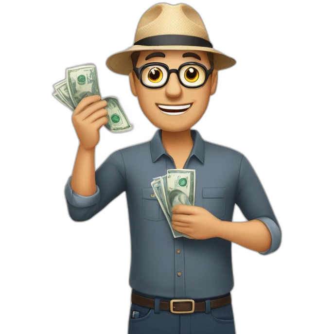 HOMBRE DE LENTES DE TEZ MORENA SOSTENIENDO BILLETES EN SU MANO emoji