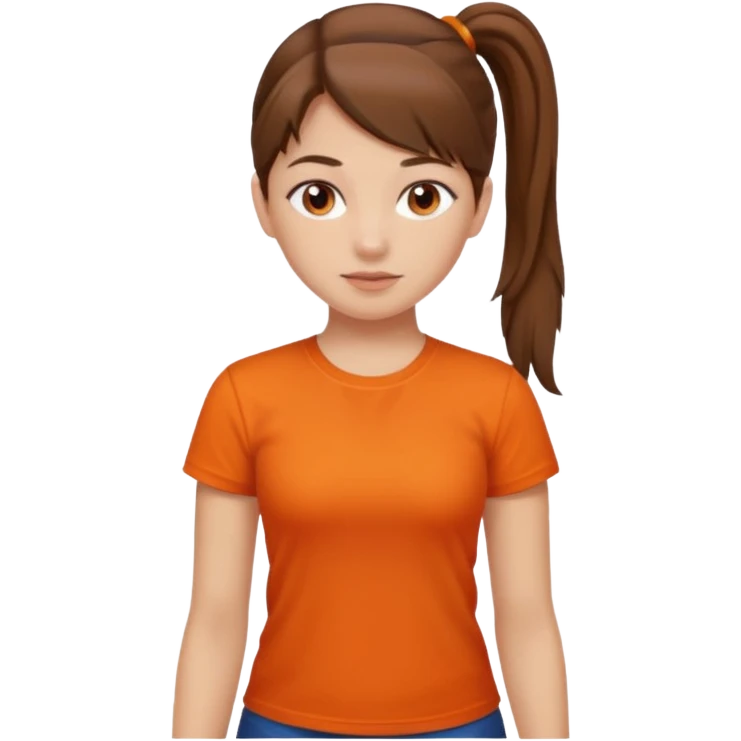 brown hair girl with orange shirt and pony tail emoji