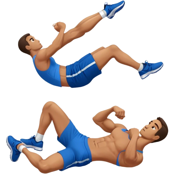 side-view of guy in blue shorts doing decline crunches emoji