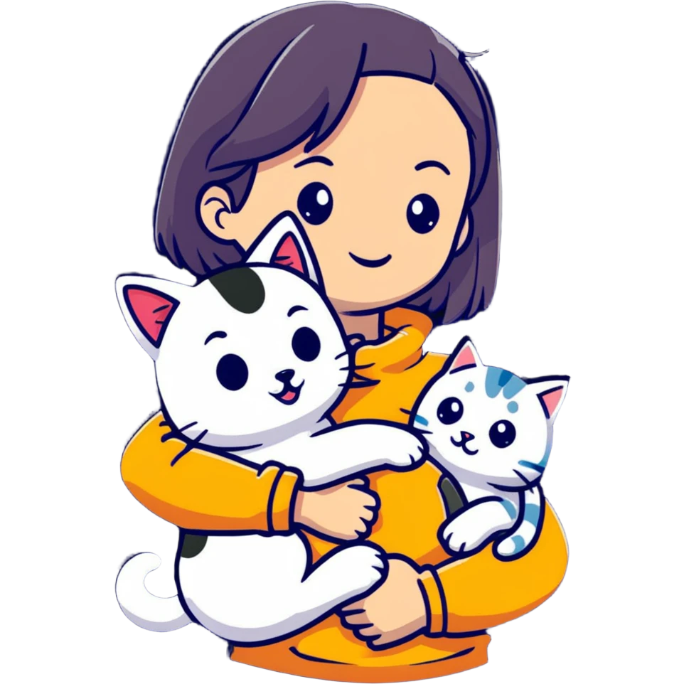 Niña abrazando a un perro y un gato emoji