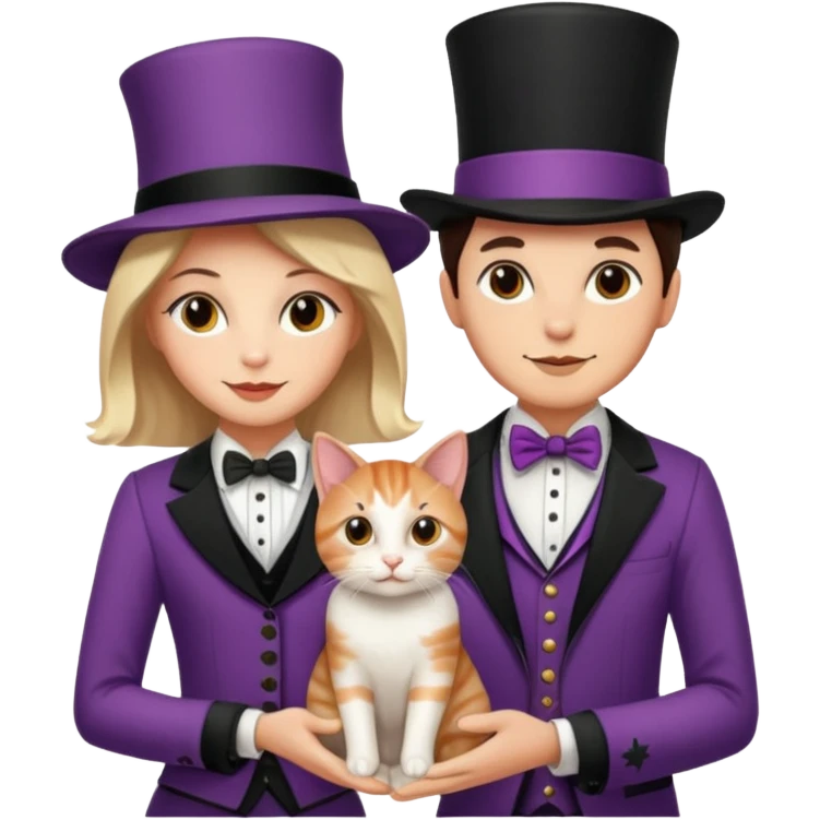 magician couple and their pet cat emoji